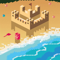 sand castle sea banner background kids isometric pixel ar