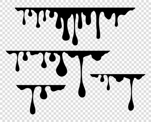 Flowing thick paint, caramel, ink. The long, viscous drop. Vector design elements isolated on transparent background.