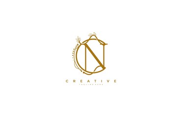Letter N Floral Monogram Rounded Ornate Elegant Logo Design