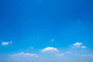 Beautiful clear blue sky with white fluffy clouds on a sunny day.