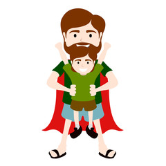 Isolated character of a super dad with a boy - Vector
