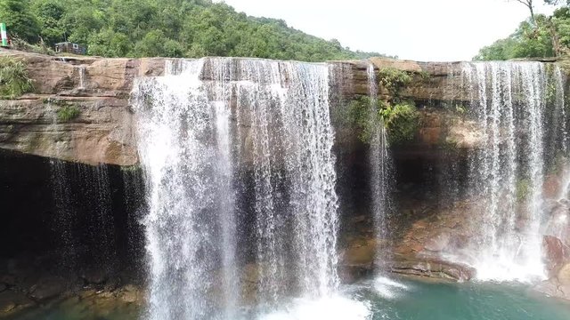 Paradise crystal clear wild waterfalls of Krang Shuri Meghalaya, drone shot
