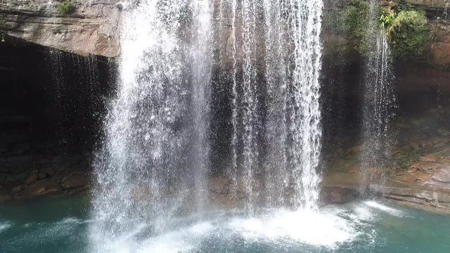 Wild paradise waterfalls of Krang Shuri at Jaintia Hills, Meghalaya, drone shot
