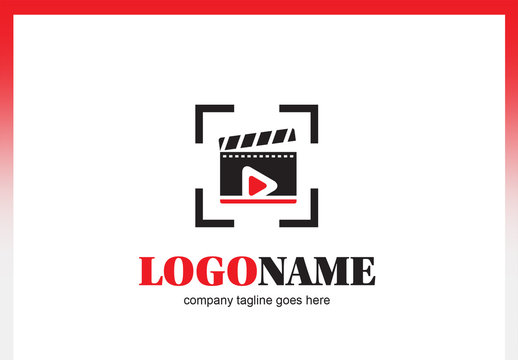 Logo Layout of Film Clapper Board with Play Button