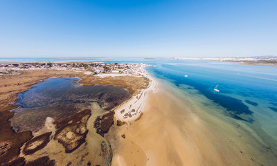 Aerial view of Ria Formosa. Armona Island, Algarve, Portugal