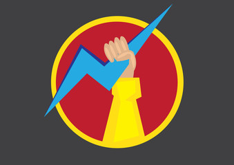 Fist Holding Thunderbolt Round Symbol