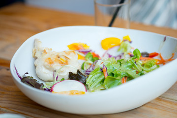 Fresh salad chicken breast in bowl