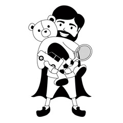 Monochrome character of a super dad with toys - Vector