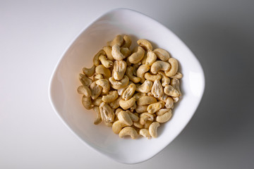 Cashew nuts in the white plate