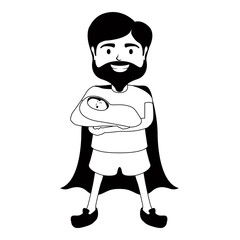Monochrome super dad character with a baby - Vector