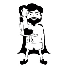 Monochrome character of a super dad with a boy - Vector