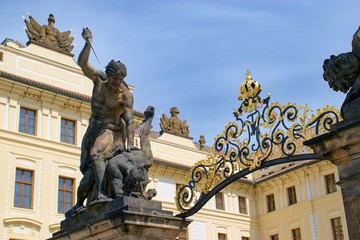 Prague Castle gate fragment and statue, Czech Republic