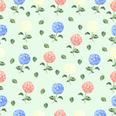 Hydrangea flower seamless pattern with vintage colors.