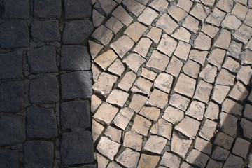 View of sharply contrasting cobblestones, Lisbon