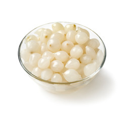 Glass bowl with traditional pickled silverskin onions