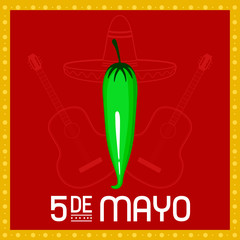 Cinco de mayo poster with a pepper - Vector