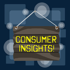 Handwriting text writing Consumer Insights. Conceptual photo understanding customers based on their buying behavior Hook Up Blank Sign Plate. Empty Wooden Signboard with Lope for Hang