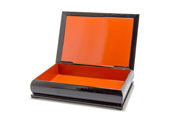 Black wooden box on white background