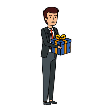 young businessman with gift box