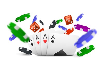 Casino background with chips, dice and cards. Concept for flyer, banner, poster. Vector illustration.