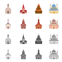 Vector design of cult and temple sign. Collection of cult and parish vector icon for stock.