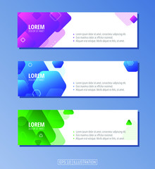 Set of abstract geometric banners. Liquid shapes background elements. Templates for banner, brochure, book cover, booklet, applications or web  design. Editable mask. Vector illustration.