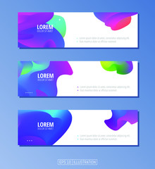 Set of abstract geometric banners. Liquid shapes background elements. Templates for banner, brochure, book cover, booklet, applications or web  design. Editable mask. Vector illustration.