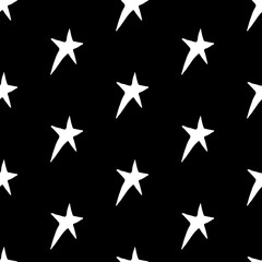 Cute cartoon star pattern with hand drawn stars. Sweet vector black and white star pattern. Seamless monochrome doodle star pattern for textile, wallpapers, wrapping paper, cards and web.
