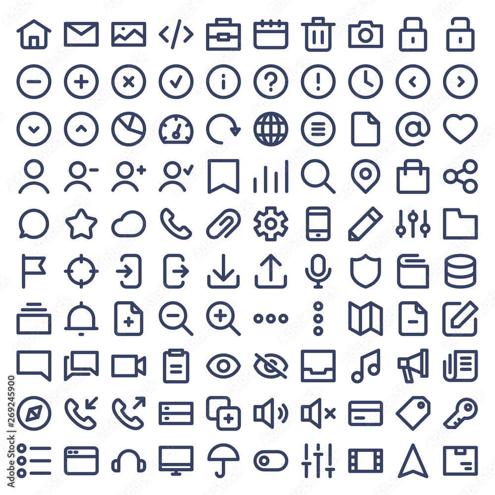 Poster set of 100 icons for ui and web. vector line icons.
