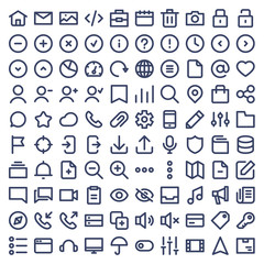Fototapeta na wymiar Set of 100 icons for Ui and web. Vector line icons.