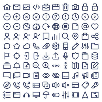 Set of 100 icons for Ui and web. Vector line icons.