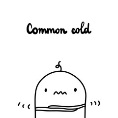 Common cold hand drawn vector illustration. Symptom of asthma. Cartoon minimalism style
