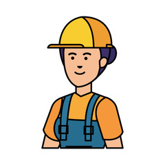 female builder worker with helmet
