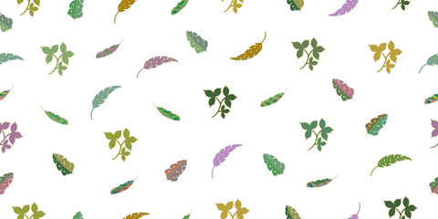 Seamless pattern from leaves of tropical plants. Vector hand drawing illustration.