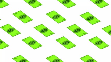 dollar bill falls on a white background, isometric, isolate