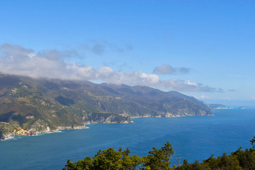 Fototapeta na wymiar Panoramic coastline on Cinque Terre of Liguria in the north of Italy
