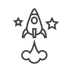 Line icon flying rocket