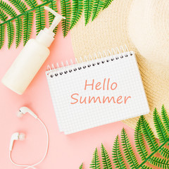 Summer, travel, vacation concept flat lay.