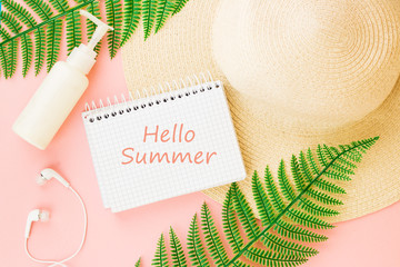 Summer, travel, vacation concept flat lay.