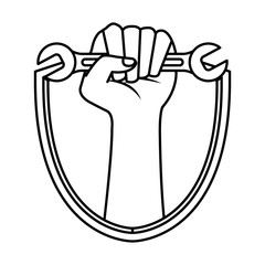 hand with wrench key in shield