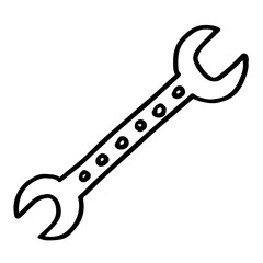 Flat black and white hand drawn wrench on white.