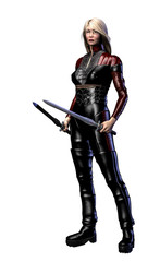 Obraz premium Futuristic woman warrior, armed with swords