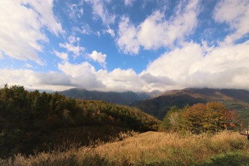 Obraz premium 白馬の紅葉と山脈