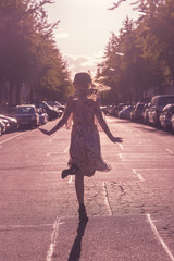 Twin Russian Girl walking in Day on a Luxury Park