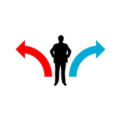 Businessman looking at arrows 