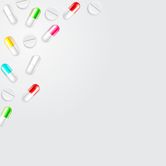 Different colors Medical pills set on a white background