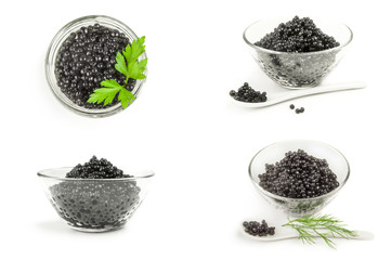 Group of black caviar on a white background cutout