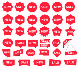 Red Discount sticker set. Advertising, sale banner. Vector