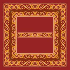Frames in antique Byzantine style. Artistic decorative design element. Golden ornament on a red background