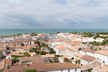 Fototapeta na wymiar Panoramic view of Saint-Martin-de-Re from the church in Re Island France